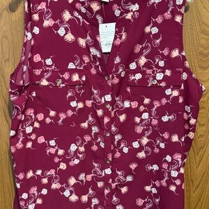 Croft & Barrow Burgundy Floral Sleeveless Blouse